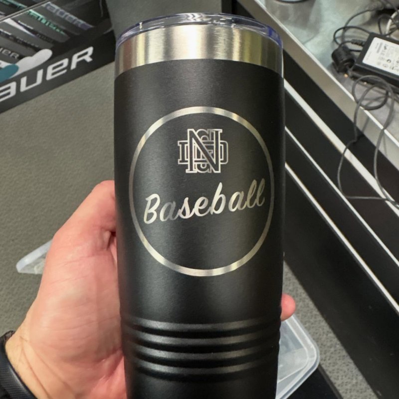 Thermos cup with NDG baseball logo